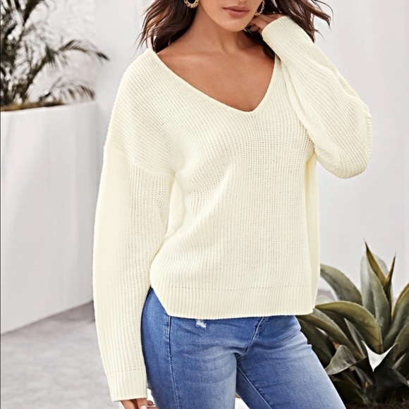 Lace up back knit sweater backless cream - Picture 3 of 11